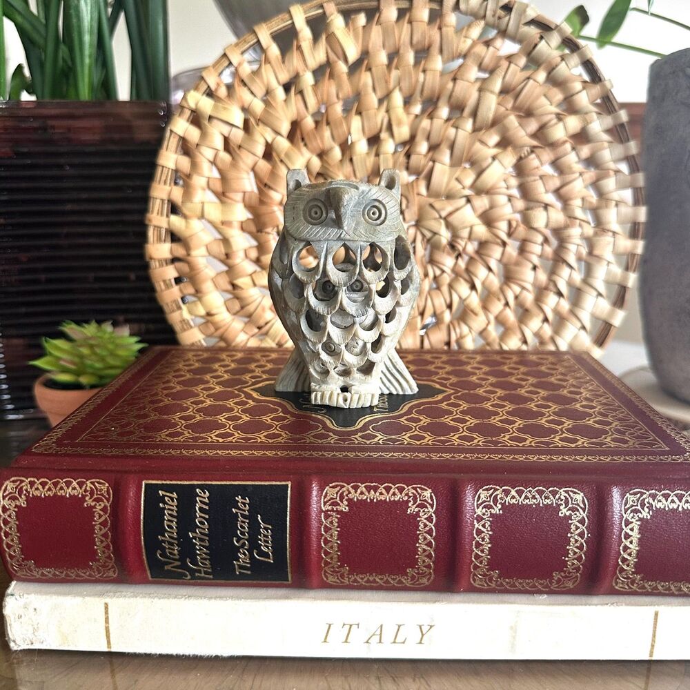 Vintage Carved Soapstone Owl w/ Baby Owl Inside Figurine